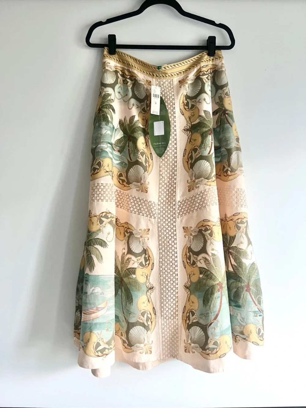 FARM Rio Sand Royal Sea Crochet Midi Skirt Size Medium NWT - Picture 4 of 15